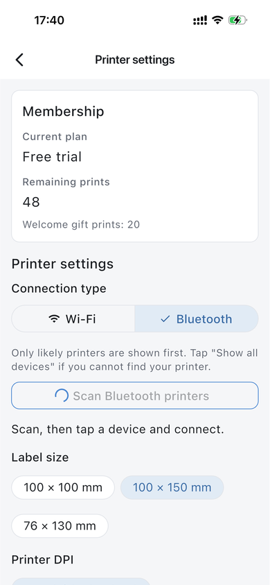Printer settings